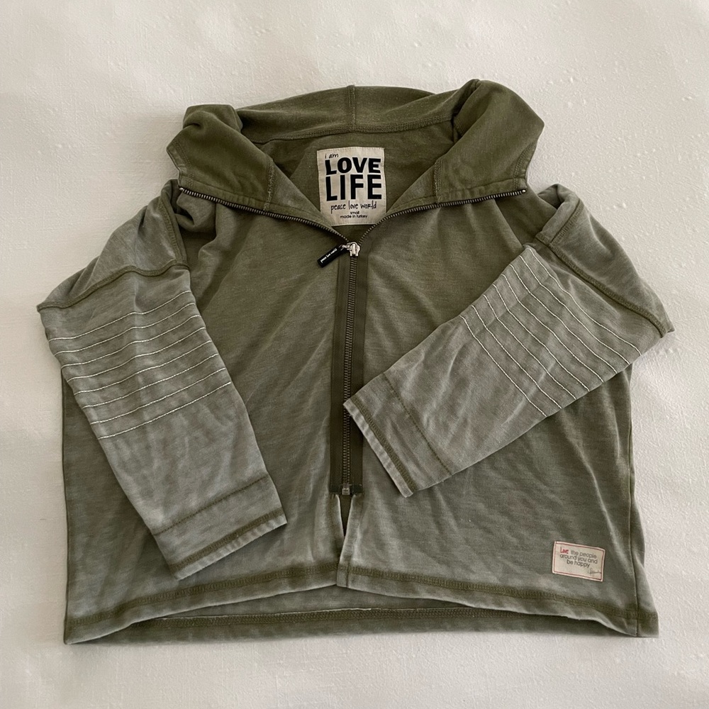 Peace Love World Cropped Hoodie